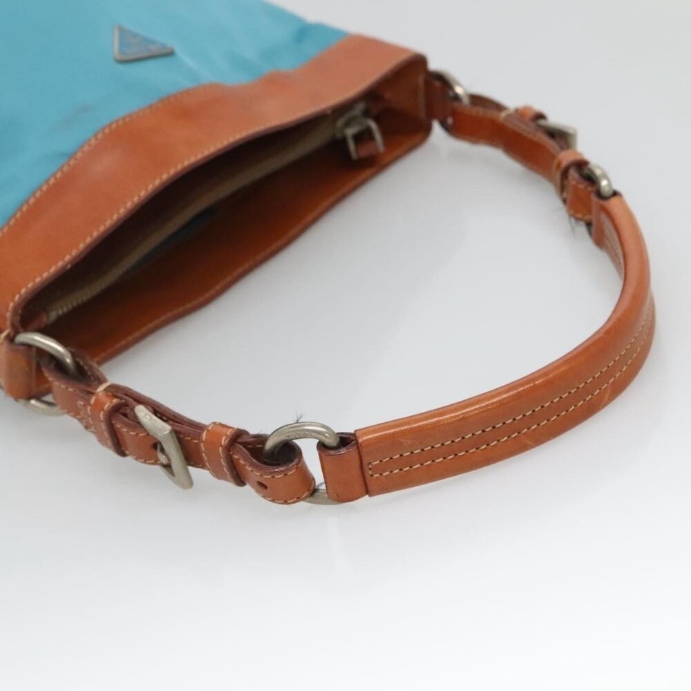 Authentic PRADA Shoulder Bag Nylon Leather Silver Blue - Picture 14 of 16
